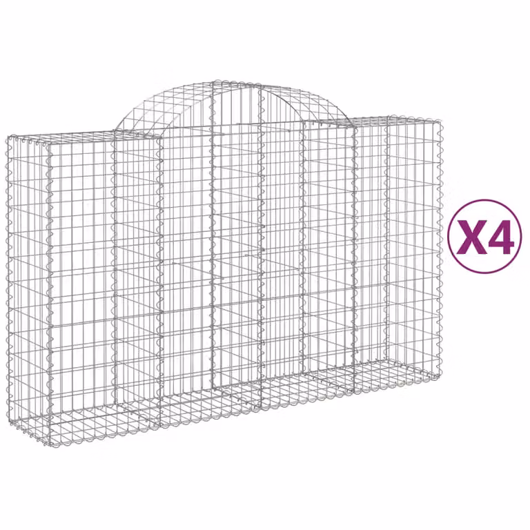 Set de 4 cestas de gaviones videx en acero galvanizado color plata con forma de arco, An/P/Al: 200 x 50 x 120/140 cm