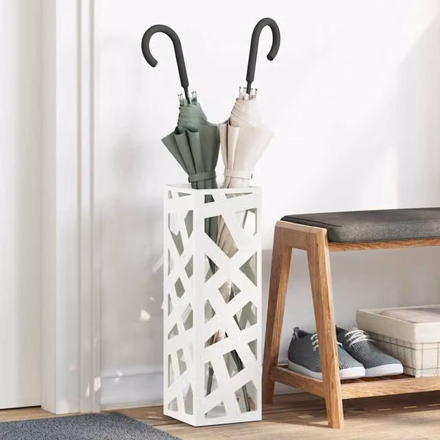 Soporte para paraguas de metal blanco vidaXL An/P/Al: 15,5 x 15,5 x 49 cm