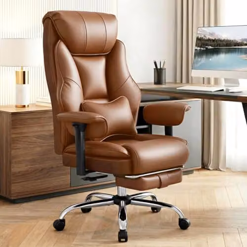 Sillón Ejecutivo Ergonómico WOLTU en Cuero Sintético Marrón con Reposacabezas y Altura Ajustable para Oficina o Casa