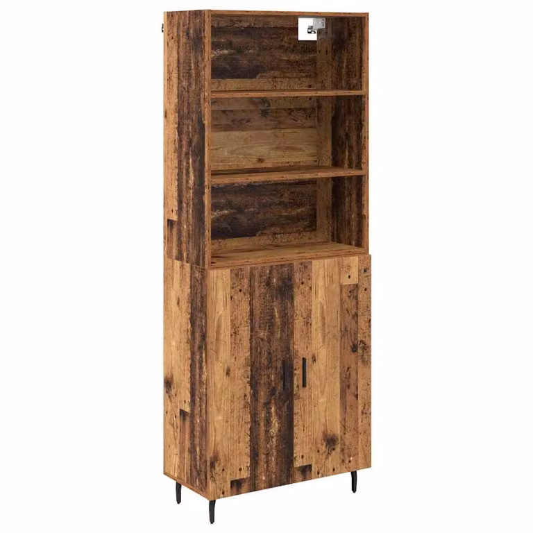 Set de 2 aparadores altos vidaXL de madera envejecida y color marrón, An/P/Al: 69,5 x 32,5 x 180 cm