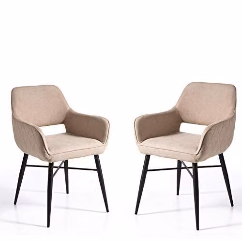 Juego de 2 sillas de comedor MOMMA HOME modelo Lando tapizadas en tela beige con patas de metal negro An/P/Al: 56 x 48 x 83 cm