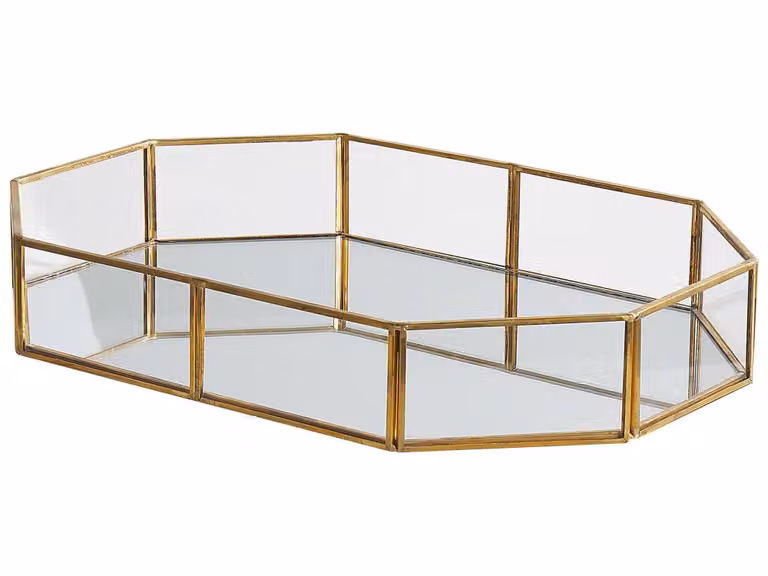 Bandeja decorativa octogonal de vidrio y metal Beliani en color dorado