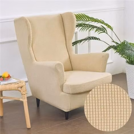 Set de 2 fundas elásticas de Jacquard para sillón orejero Strandmon XISRENS, antideslizantes y resistentes a las manchas, color beige