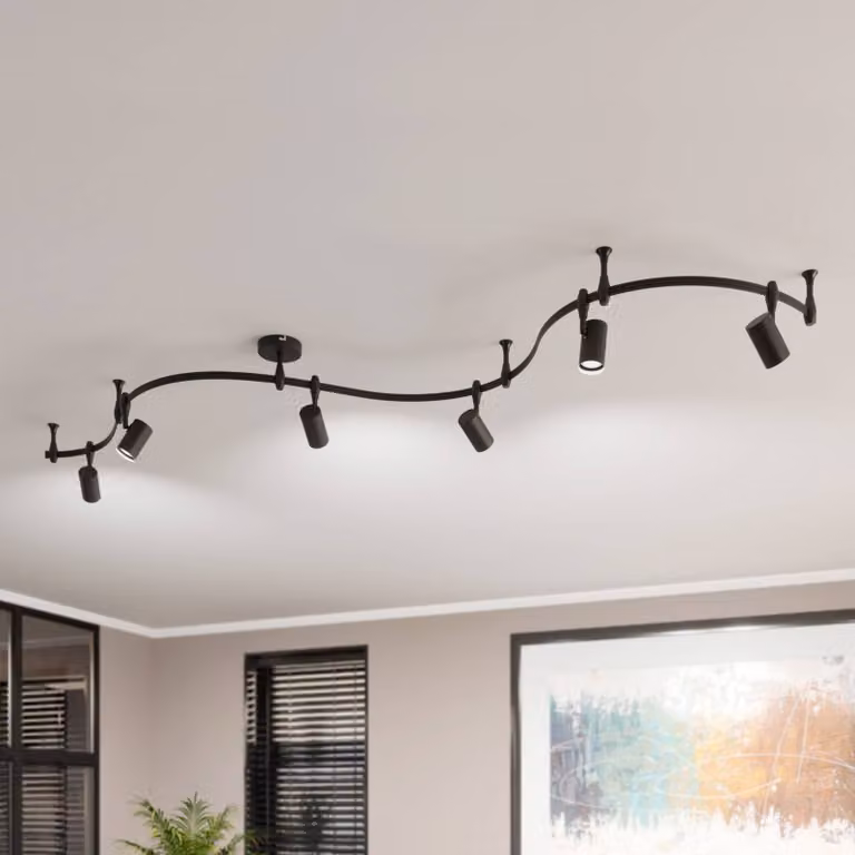 Lámpara para sistema de riel Lindby Delila, diseño moderno en metal negro y regulable para salón o comedor