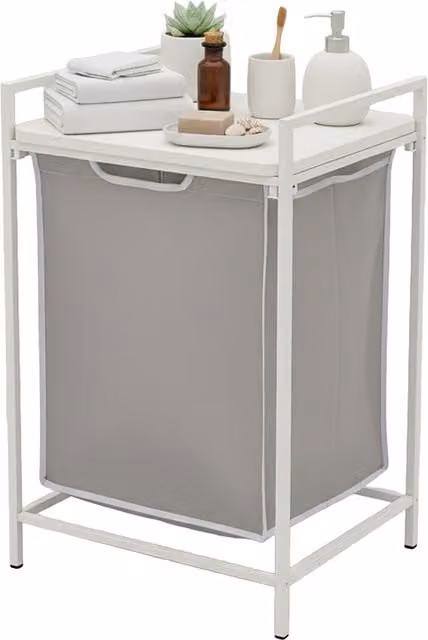Cesto para ropa sucia con estante extensible y bolsa extraíble Relaxdays, blanco/gris, An/P/Al: 72 x 50 x 33 cm