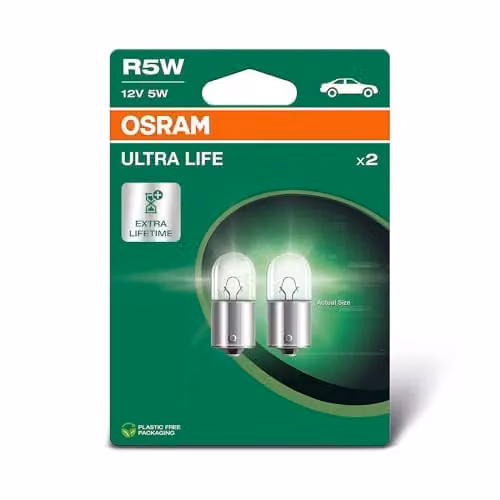 Lámparas incandescentes Osram Ultra Life R5W blancas transparentes en doble blíster de 2 unidades