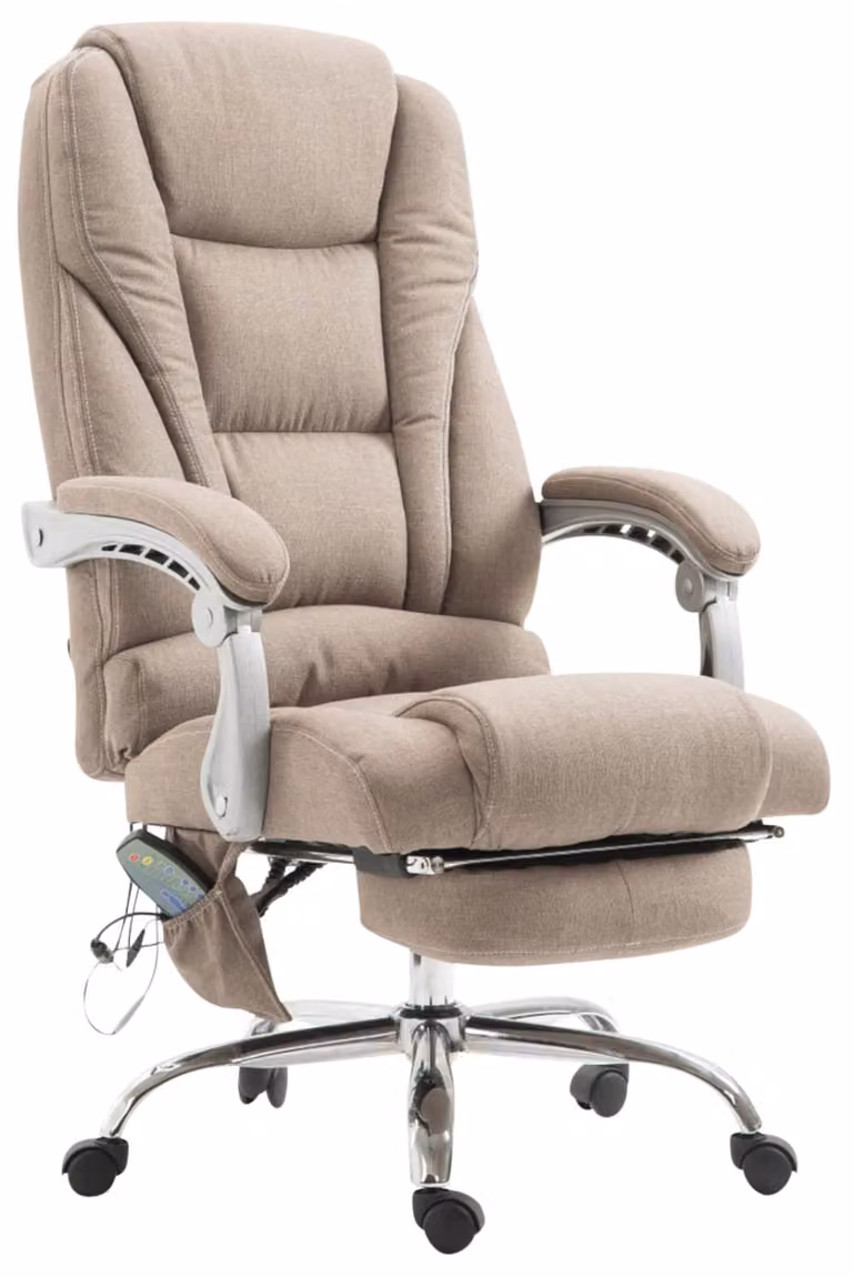 Silla de oficina ejecutiva masajeante Clp en tela gris topo con reposacabezas y reposabrazos