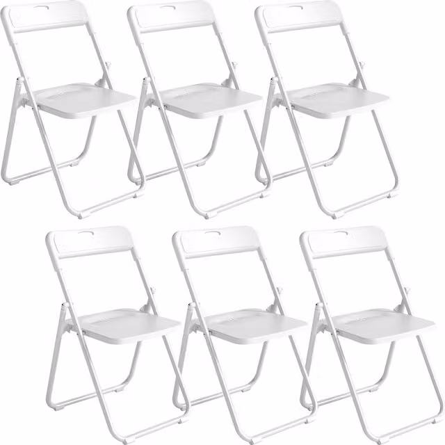 Juego de 6 sillas plegables HOMCOM de plástico y acero con respaldo curvo en color blanco, An/P/Al: 48,5 x 47 x 75 cm