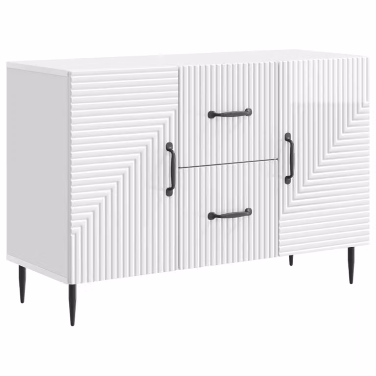 Aparador blanco brillante vidaXL de estilo vintage en madera de ingeniería y metal, An/P/Al: 89 x 34,5 x 60 cm