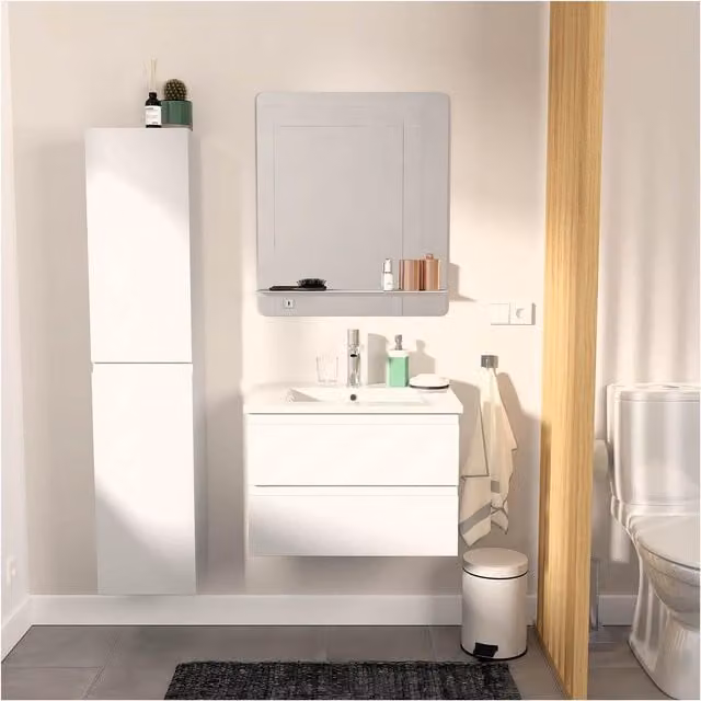 Conjunto de mueble de baño Sorrento blanco con lavabo, espejo y columna lacada, An/P/Al: 60 x 47 x 140 cm
