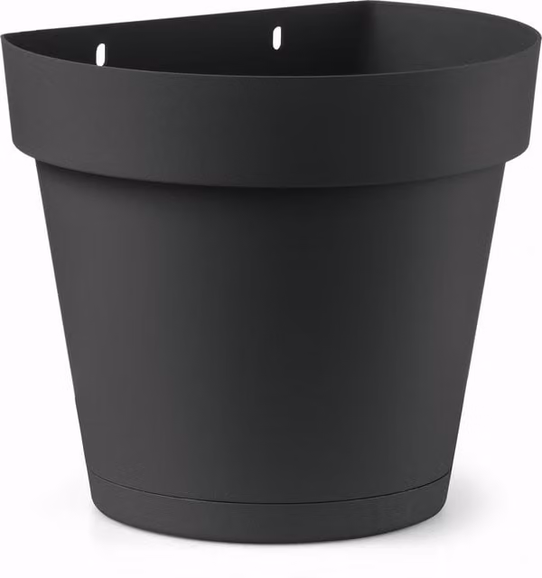 Jarrón de pared Cleo de Lechuza en color antracita con diseño moderno y forma redonda, Altura: 18 cm