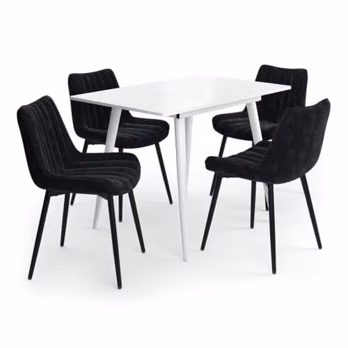 Conjunto de mesa de comedor Vicco Beaver blanca con 4 sillas negras, An/P: 110 x 70 cm