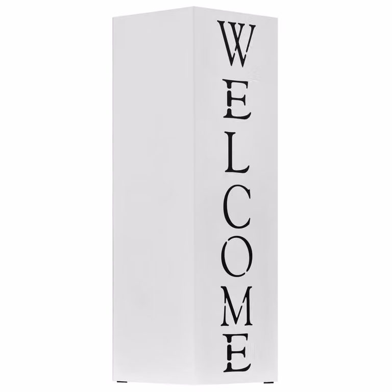 Paragüero de diseño Welcome vidaXL en acero blanco con bandeja extraíble
