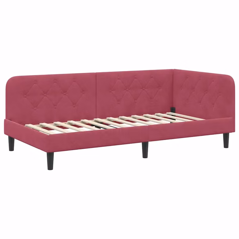 Estructura de cama de esquina tapizada vidaXL en terciopelo rojo de 100 x 200 cm