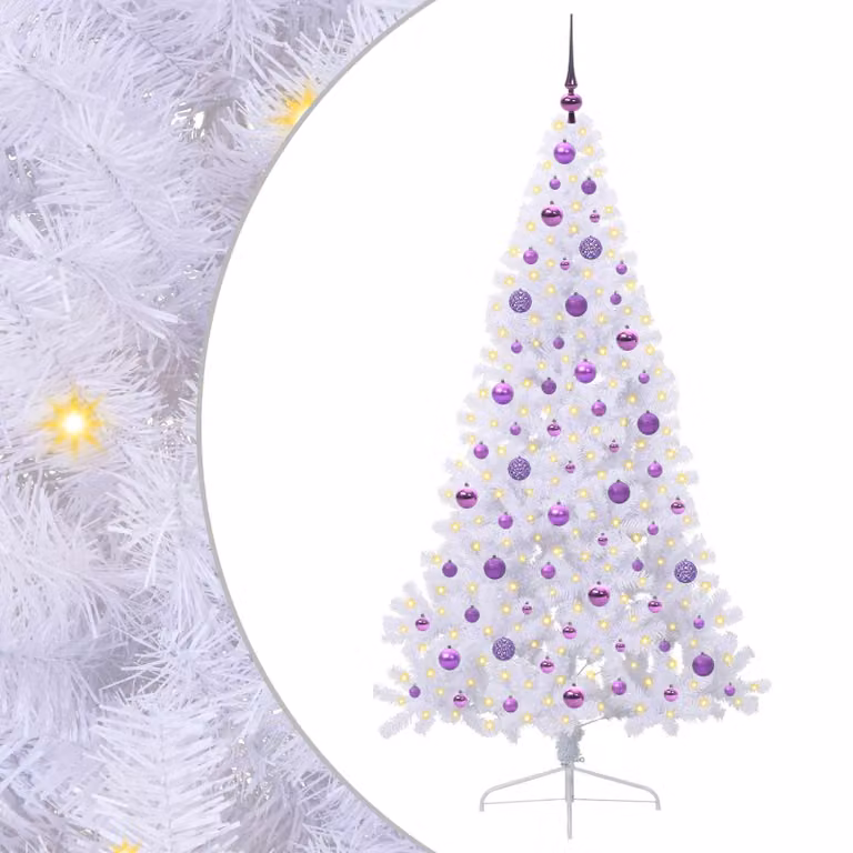Árbol de Navidad artificial vidaXL con 300 LED RGB, color blanco, de PVC y metal, Altura: 180 cm