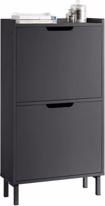 Zapatero estrecho Sobuy negro con 2 solapas abatibles An/P/Al: 50 x 19 x 90 cm