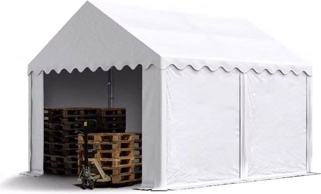 Carpa de almacén Toolport de color blanco con estructura de acero galvanizado y cubierta de PVC, An/P/Al: 400 x 300 x 200 cm