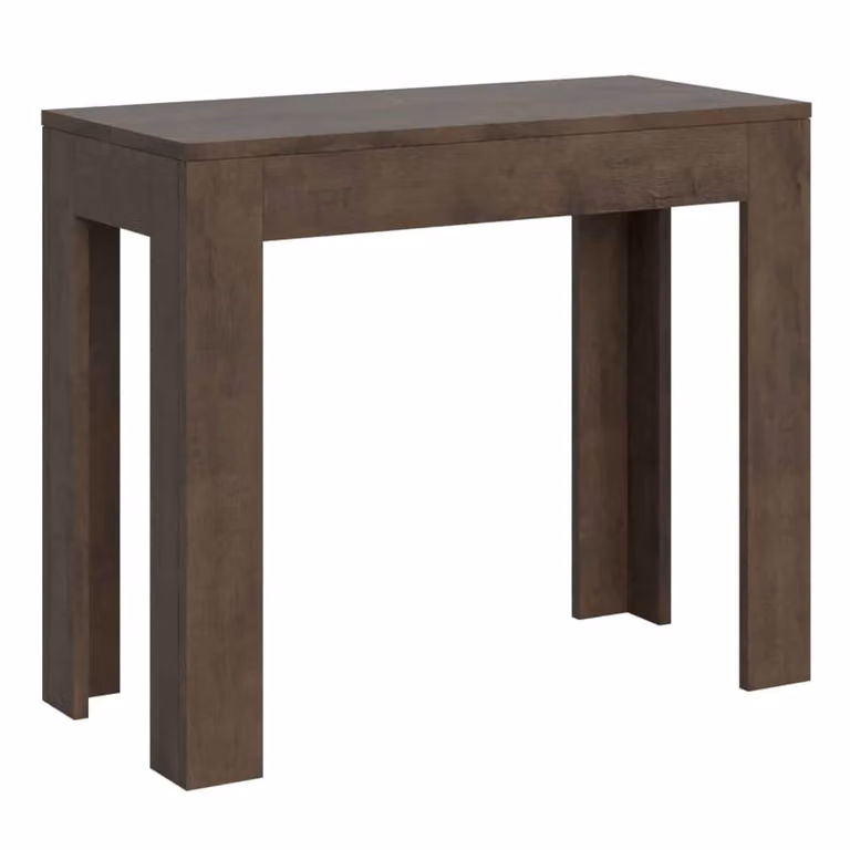 Consola extensible Bora Small en color nogal para salón o comedor, An/P/Al: 90 x 42 x 77 cm (extensible hasta 198 cm)