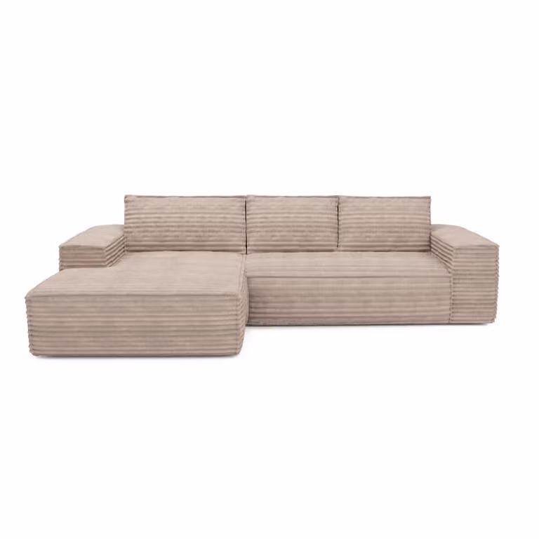 Sofá cama en esquina de 5 plazas Sia Home con diseño moderno en terciopelo color marrón y estructura de madera de haya, con función de cama y orientación a la izquierda, An/P/Al: 140 x 190 cm