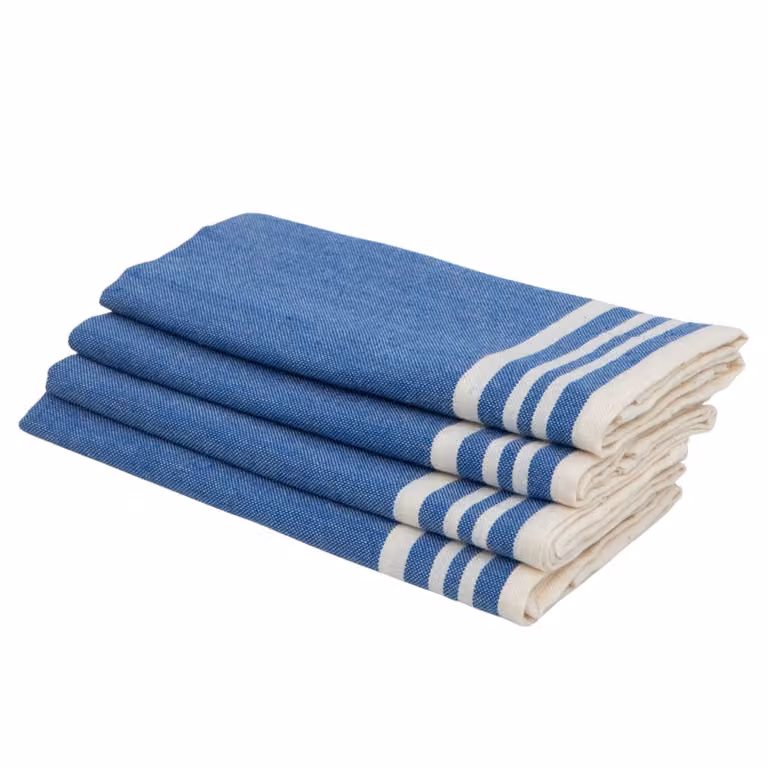 Set de 4 servilletas de algodón MAHDIA con diseño de rayas en color azul petróleo, An/An: 45 x 45 cm