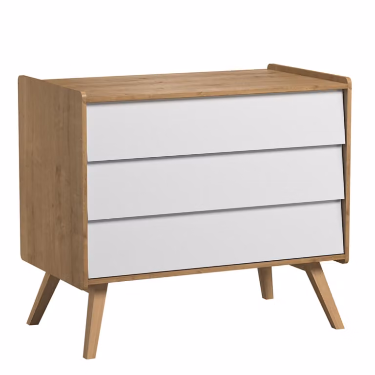 Cofre Vox de 3 cajones estilo escandinavo en color blanco y madera para habitación infantil An/P/Al: 58,5 x 90 x 48 cm