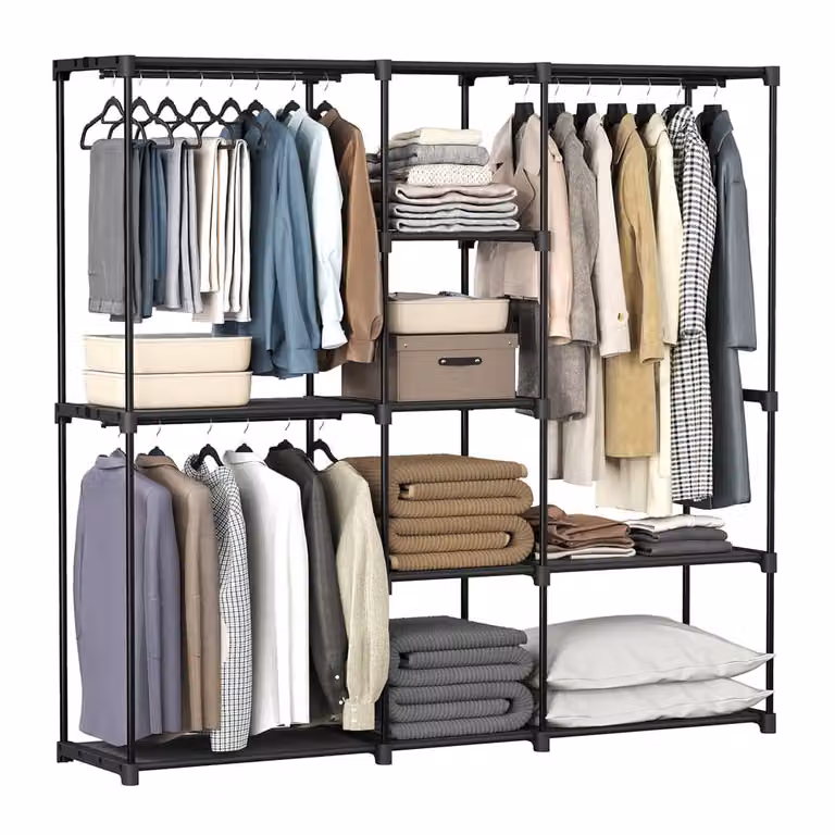 Perchero Songmics de metal en color negro mate con diseño minimalista, An/P/Al: 182 x 43 x 182 cm