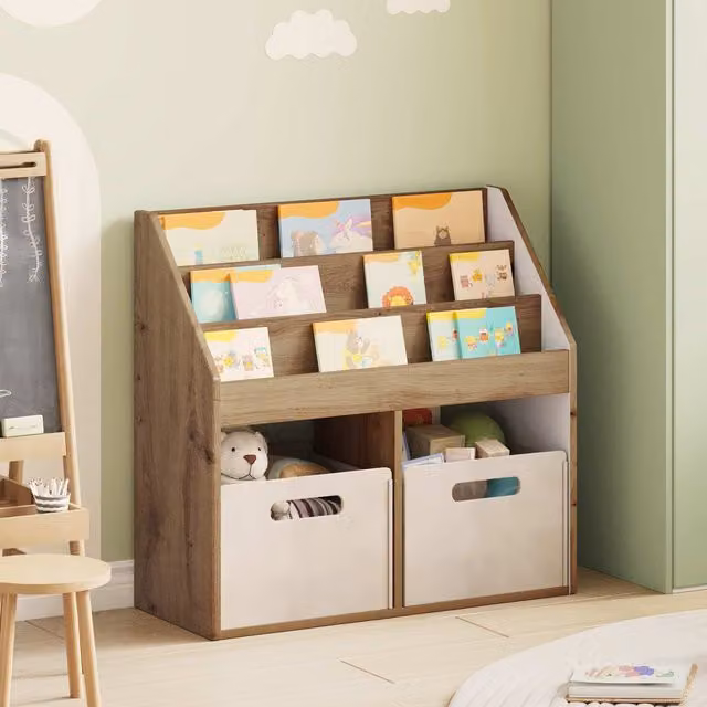 Estantería para niños vidaXL de madera en color roble marrón, An/P/Al: 72,5 x 29,5 x 69 cm