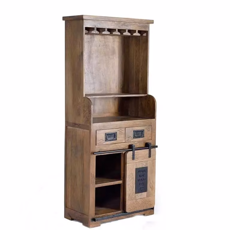 Mueble bar de madera de mango y metal estilo industrial Giner y Colomer, color marrón y negro, An/P/Al: 170 x 75 x 38 cm
