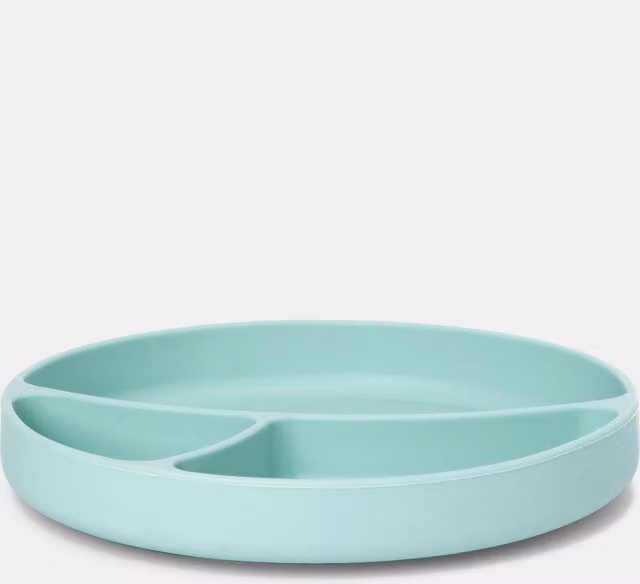 Plato de silicona dividido con ventosa Cotton Juice Baby Home en color verde y turquesa