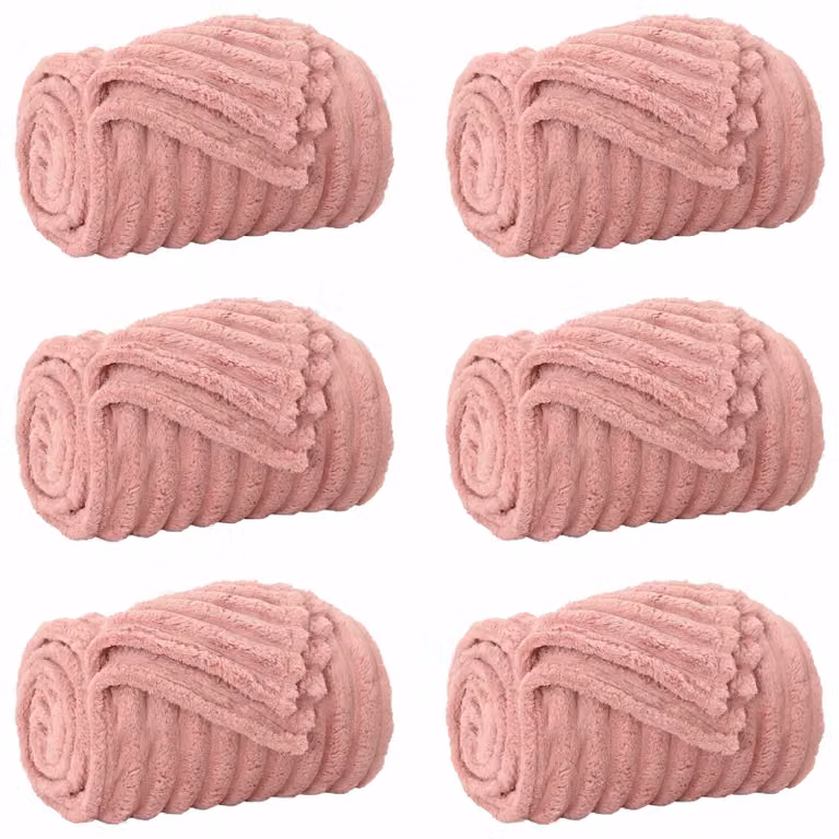 Set de 6 mantas de sofá vidaXL de lana y vellón, color rosa, 270 x 240 cm