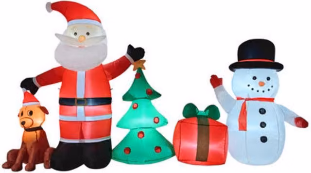 Decoración Navideña Inflable StarryLights Multicolor con Motivos de Papá Noel, Muñeco de Nieve y Árbol de Navidad, An/Al: 150 x 250 cm