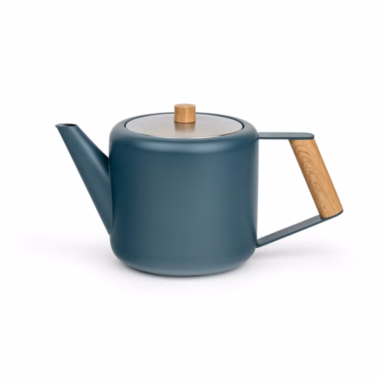 Tetera Bredemeijer de acero inoxidable de doble pared en color azul con capacidad de 1,1 l