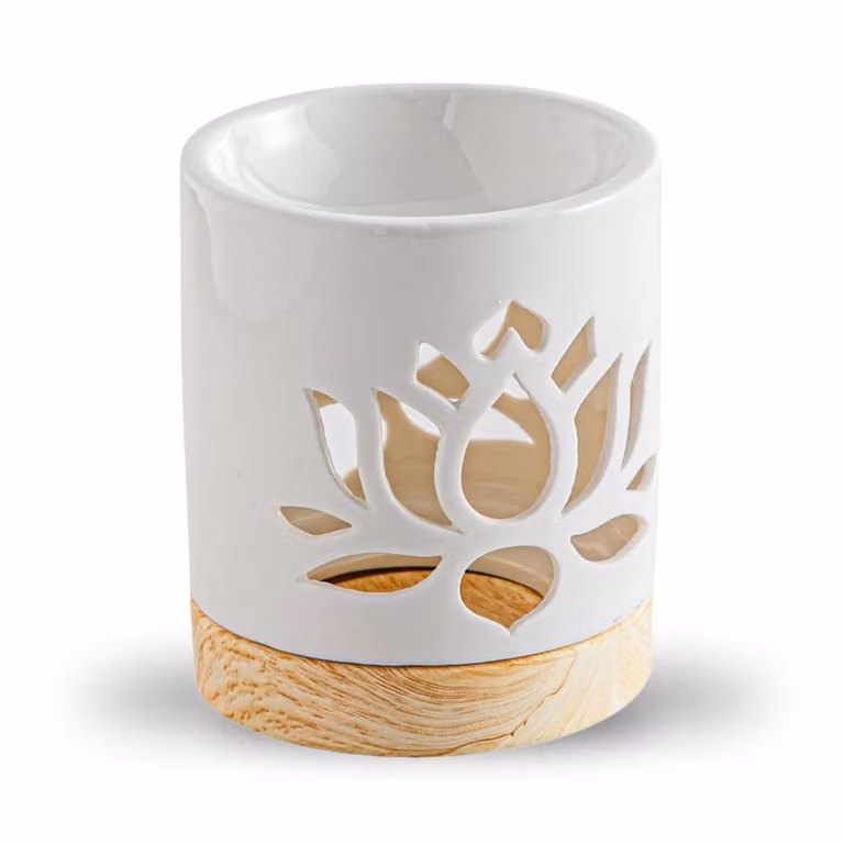 Quemador de perfume de cerámica con diseño de nenúfar Zen Arôme en color blanco, Altura: 10,5 cm