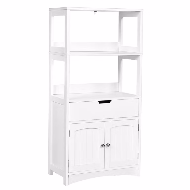 Armario de baño y cocina Costway con 3 estanterías, 1 cajón y gabinete de almacenamiento, An: 60 cm, P: 32,5 cm, Al: 122 cm, Blanco