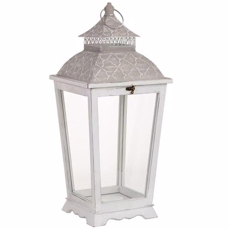 Farol decorativo Wanderlust deco estilo shabby chic floral en color blanco, An/P/Al: 26 x 26 x 61 cm