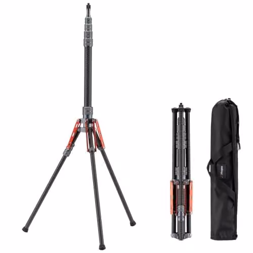 Trípode de carbono Walimex pro C-200 para lámparas y flash con espiga de 5/8 pulgadas, Altura: 2 m