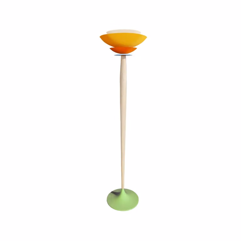 Lámpara de pie Tosel de estilo mid century con estructura de madera y metal en colores verde y multicolor, Altura: 160 cm