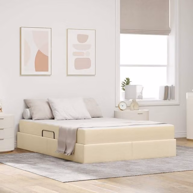 Cama con almacenamiento y colchón Maison Exclusive en color beige y negro, An/P/Al: 140 x 200 x 280 cm