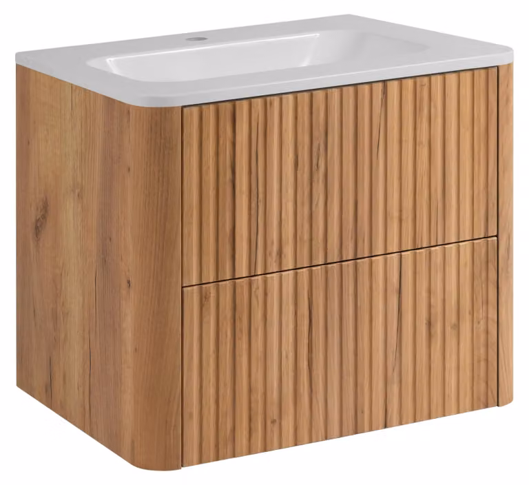 Mueble de baño moderno con lavabo en acabado roble marrón de 3E 3xE living.com, An/P/Al: 60,3 x 43,7 x 48,4 cm