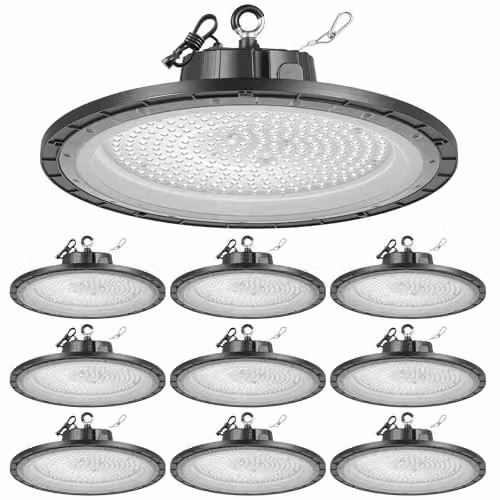 Pack de 10 focos LED industriales VEVOR de 200 W, 30000 LM, luz blanca fría 5000 K, resistente al agua IP65, color negro, An/P/Al: 36 x 36 x 9 cm