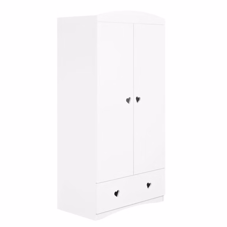 Armario infantil Kocot Kids en blanco y gris con puertas soft close y cajones, An: 90 cm, P: 36 cm, Al: 187 cm