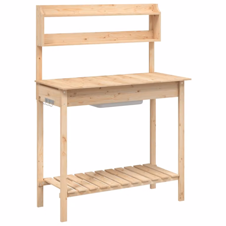 Mesa para macetas con fregadero vidaXL de madera de abeto en color marrón y beige, An/P/Al: 147,5 x 44 x 139,5 cm