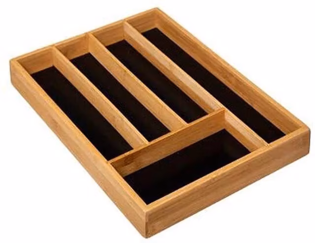 Organizador de cubiertos de bambú 5five Simply Smart con compartimentos en color negro y blanco An/P/Al: 34 x 25 x 4,5 cm
