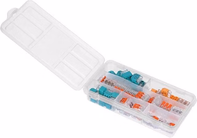 Conjunto de 65 conectores rápidos ORNO para instalaciones eléctricas en colores transparentes y multicolor de plástico, modelo OR-SZ-8006
