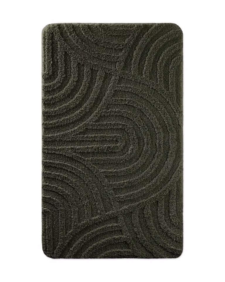 Alfombra de baño Wecon Home en relieve color beige y verde, antideslizante y lavable, An/P: 80 x 150 cm