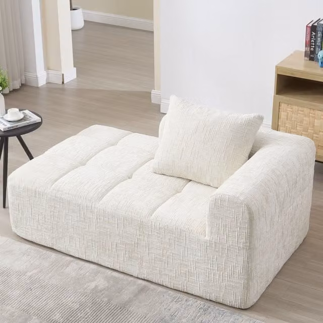 Sofá Chaise Longue Moderno KELLANY en Color Beige con Cojines y Bolsillos Laterales An/P/Al: 158 x 90 x 60 cm