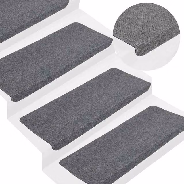 vidaXL Alfombrilla autoadhesiva para escalera antideslizante y absorbente de sonido, 15 unidades, gris, An/P/Al: 65 x 24,5 x 3,5 cm