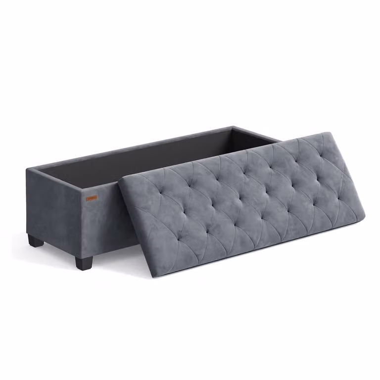 Puff de almacenaje Songmics con patas, banco rectangular tapizado en terciopelo gris y negro, An/P/Al: 110 x 40 x 40 cm