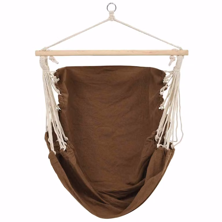 Silla colgante tipo hamaca vidaXL de estilo boho en color marrón con estructura de madera tratada para jardín, terraza o balcón
