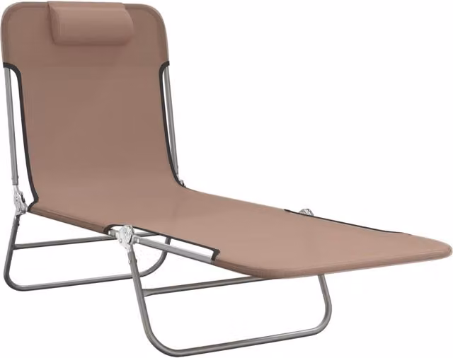 Set de 2 tumbonas plegables SYFAX en acero y textilene marrón con reposacabezas ajustable